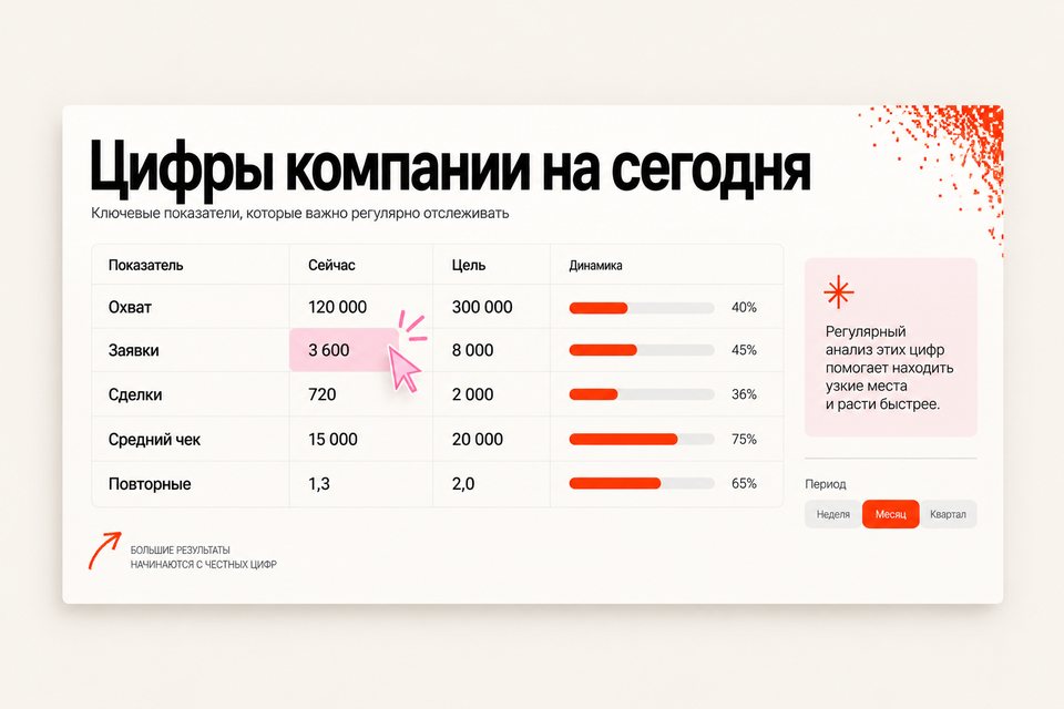 Таблица «Цифры компании на сегодня»